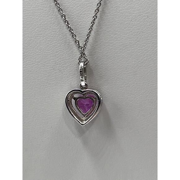 JBWR 925‎ Platinum Plated Pink Sapphire Heart Pendant & 18" Necklace - Picture 7 of 12